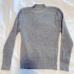 Mock-neck grey knit sweater